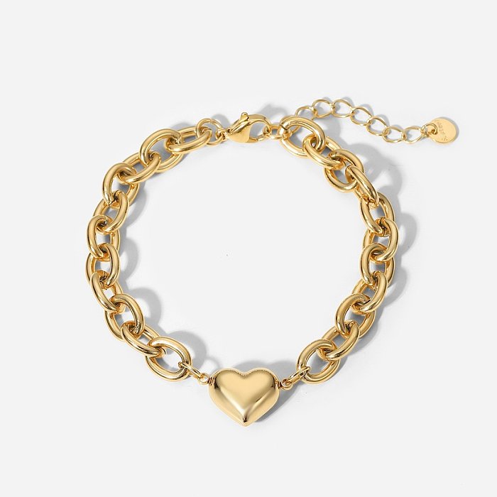 Fashion 14K Gold Thick OShaped Chain Heart Stainless Steel Bracelet