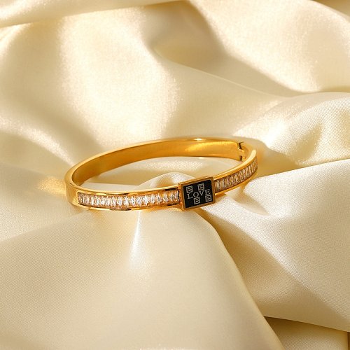 nouveau bracelet carré plein zirconium en forme de coeur en acier inoxydable or 18 carats