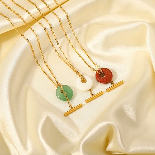 fashion ball chain natural stone pendant 18K gold stainless steel OT buckle necklace