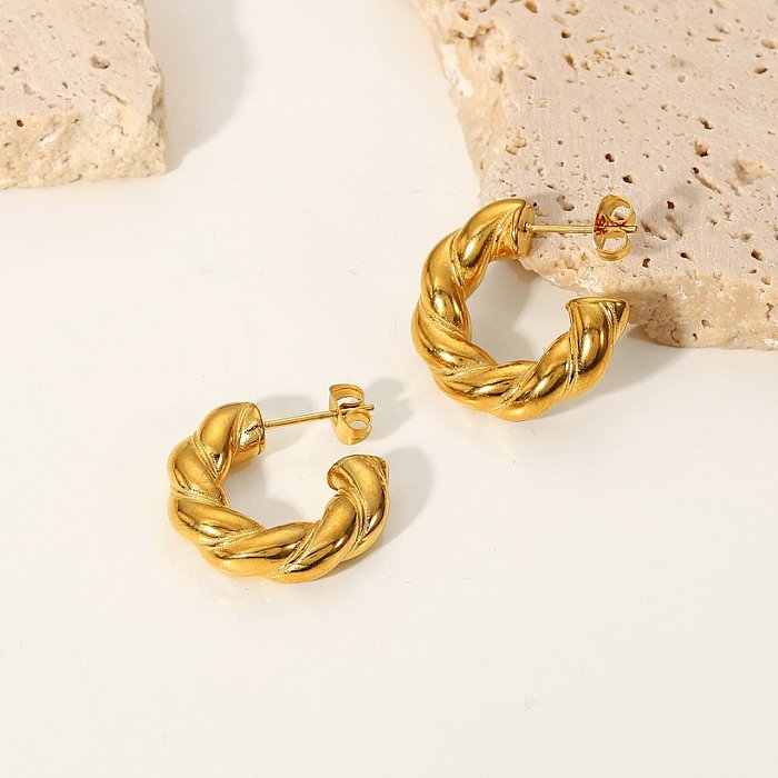 fashion 18K goldplated stainless steel bold twist Cshaped earrings female