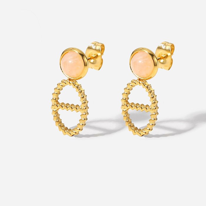 fashion 18K gold stainless steel pendant pink spar endant earrings for women