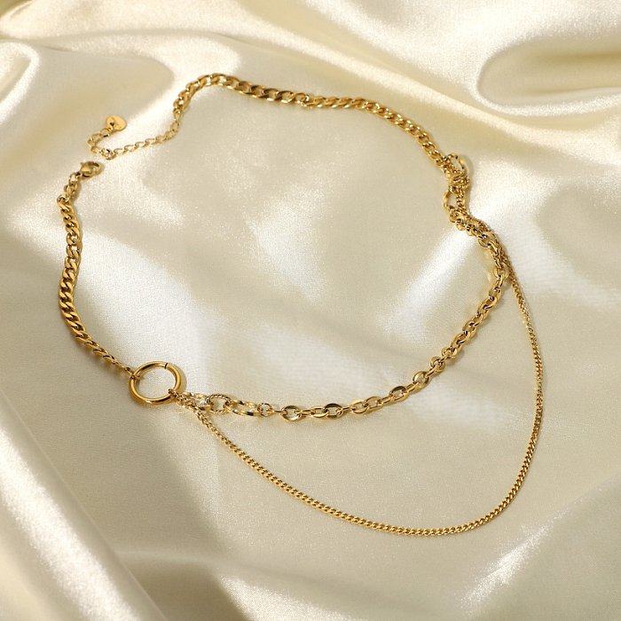 stainless steel Cuban chain ring stitching multilayer necklace female