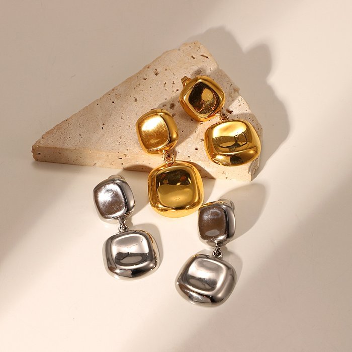 New 18K goldplated concave metal square drop earrings stainless steel twosided earrings