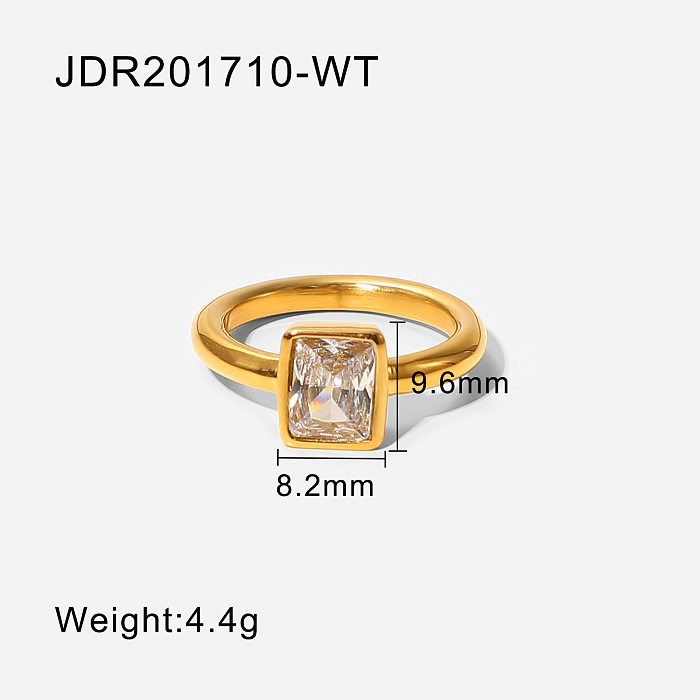 European and American rectangular edging pink zircon ring 18K stainless steel womens ring