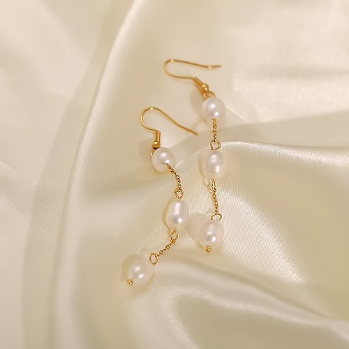 Elegante geometrische Edelstahl-Tropfen-Ohrringe Vergoldete Perlen-Edelstahl-Ohrringe