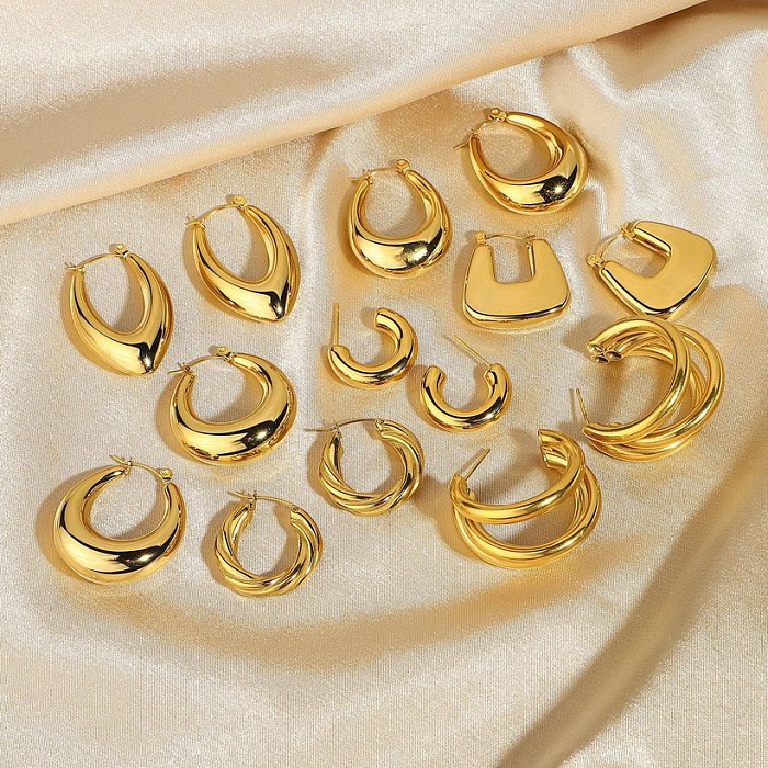brincos ovais quadrados ocos simples de aço inoxidável banhados a ouro