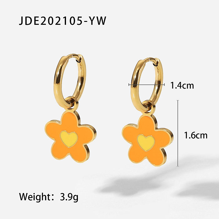 Brincos de pingente de flores de aço inoxidável 14K banhados a ouro de moda nova