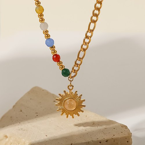 Collier pendentif en acier inoxydable soleil de mode colliers en acier inoxydable incrusté d'opale plaqué or