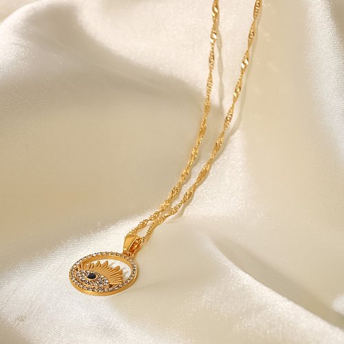 Fashion Eye Stainless Steel Pendant Necklace Gold Plated Zircon Stainless Steel Necklaces