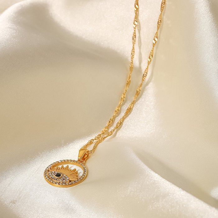 Colar de pingente de olho de moda de aço inoxidável banhado a ouro zircão colares de aço inoxidável