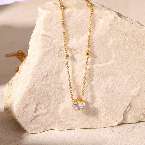 Fashion 18K Gold Plated White HeartShape Stainless Steel Necklace