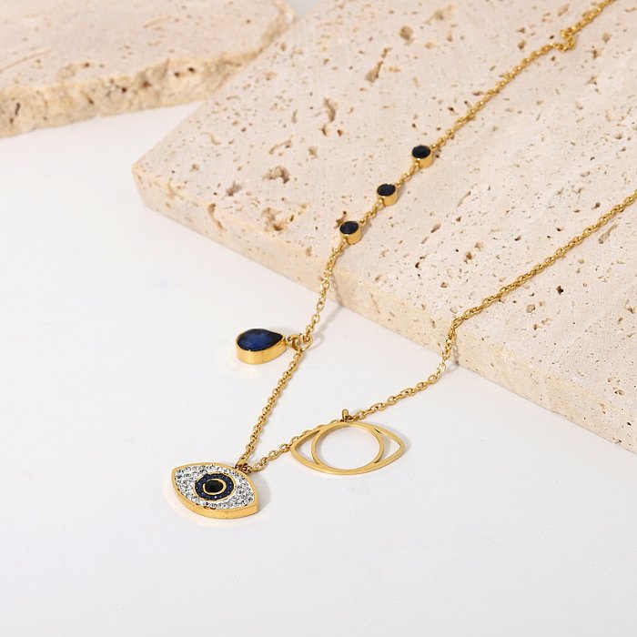 wholesale jewelry blue diamond eye water drop pendant stainless steel necklace jewelry