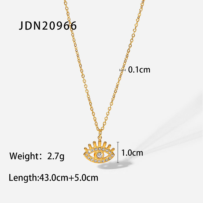 Fashion 18K Gold Hollow Devils Eye Zircon Titanium Steel Pendant Stainless Steel Necklace