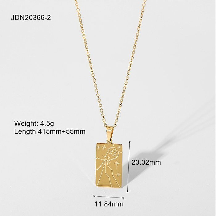Novo Colar de Aço Inoxidável Banhado a Ouro 18K Colar de Personalidade da Moda Quadrado Selo de Tarô Colar Pingente Ornamento