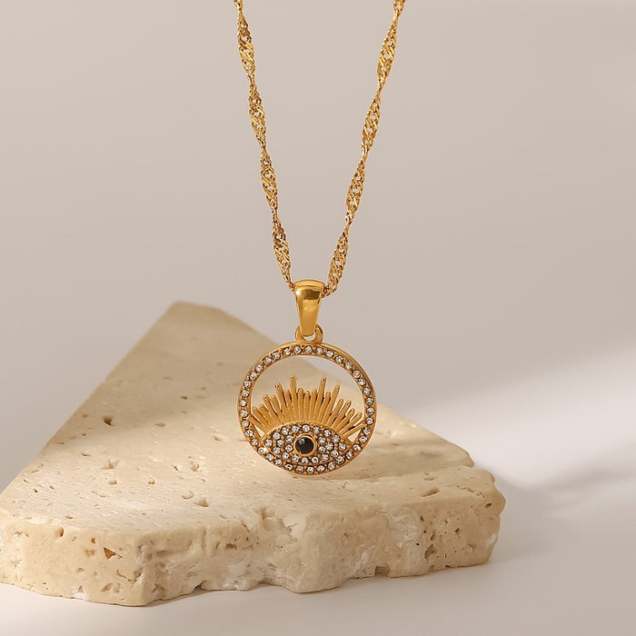 Fashion Eye Stainless Steel Pendant Necklace Gold Plated Zircon Stainless Steel Necklaces