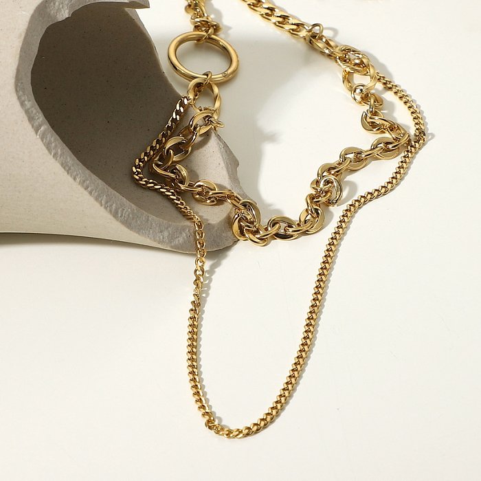 stainless steel Cuban chain ring stitching multilayer necklace female