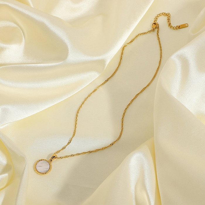 Pingente de croissant de concha fashion 18k colar de aço inoxidável banhado a ouro