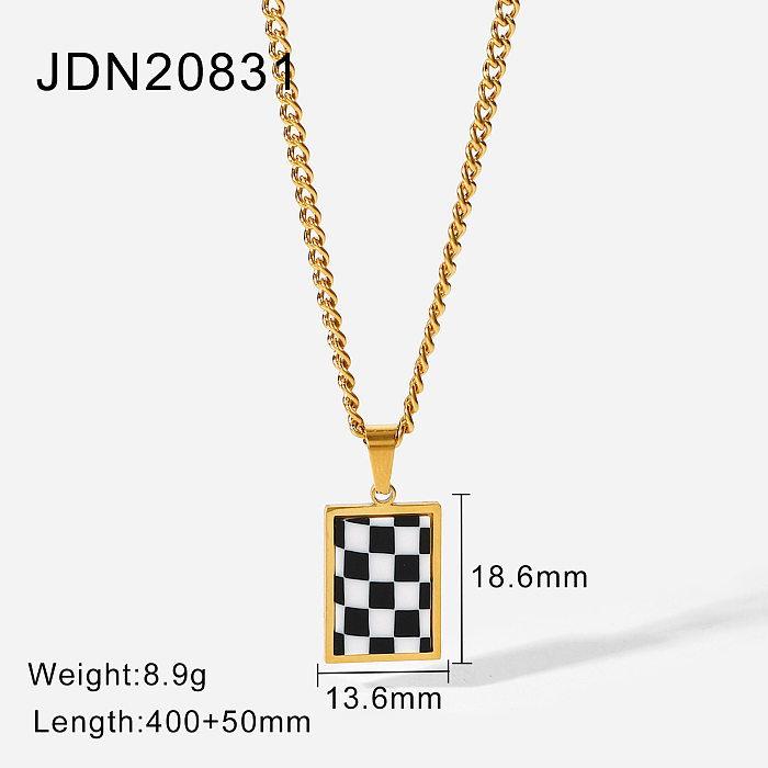 neue kleine runde Perlenkette 18 Karat Gold klassische Checkerboard-Anhänger-Edelstahlkette