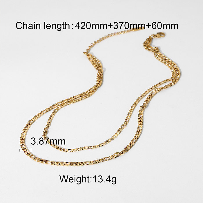 collier simple en acier inoxydable plaqué or 18 carats à deux couches