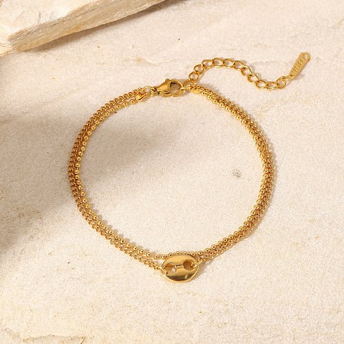 Fashion Creative Pig Nose Pendant Coffee Beans Ball Bead DoubleLayer 18 Gold Stainless Steel Bracelet