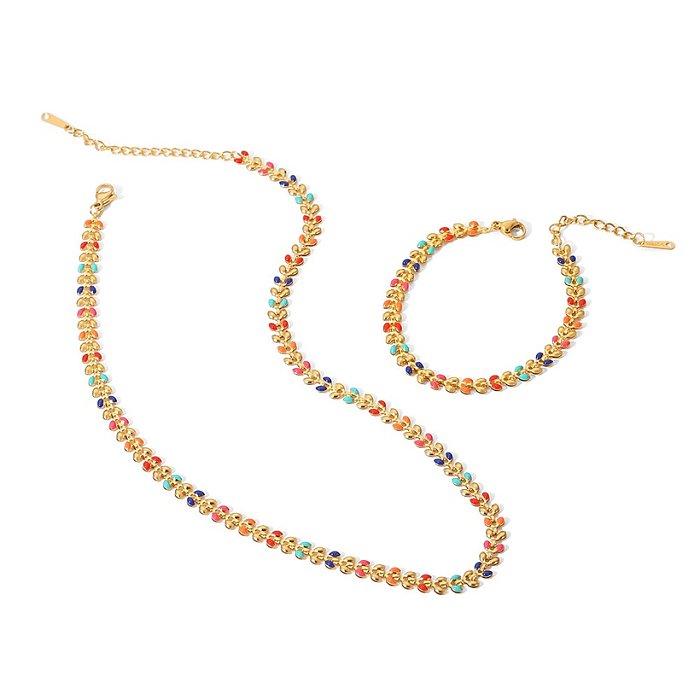 Fashion Leaf Colorful Stainless Steel Bracelets Necklace Gold Plated Stainless Steel Necklaces
