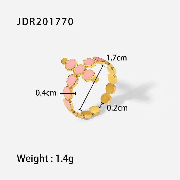 Fashion 18K Gold Plated Stainless Steel Pink Drip Circle Cross Opening Ring