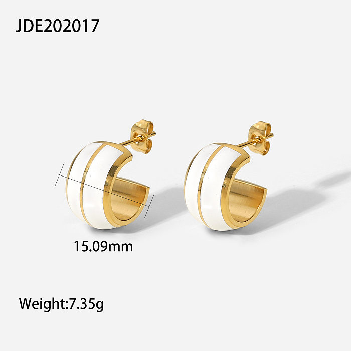 neue Mode 14 Karat Gold Edelstahl Doppelschicht Weißöltropfen Mini-Ohrringe