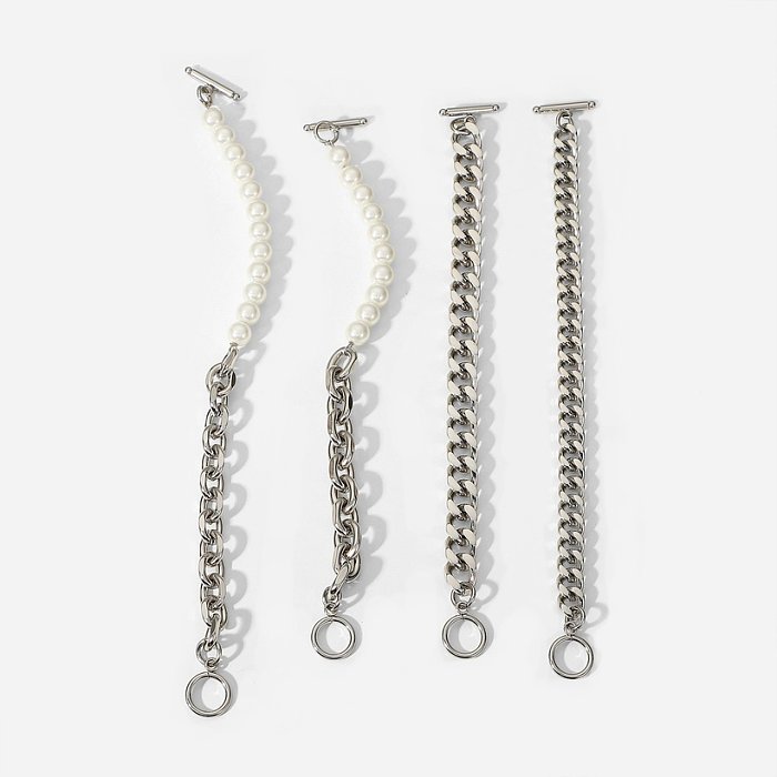 MenS Fashion Simple Style Geometric Stainless Steel Bracelets Artificial Pearl Stainless Steel Bracelets