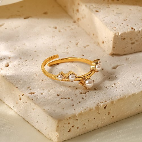 Fashion Geometric Stainless Steel Open Ring Inlay Pearl Stainless Steel Rings