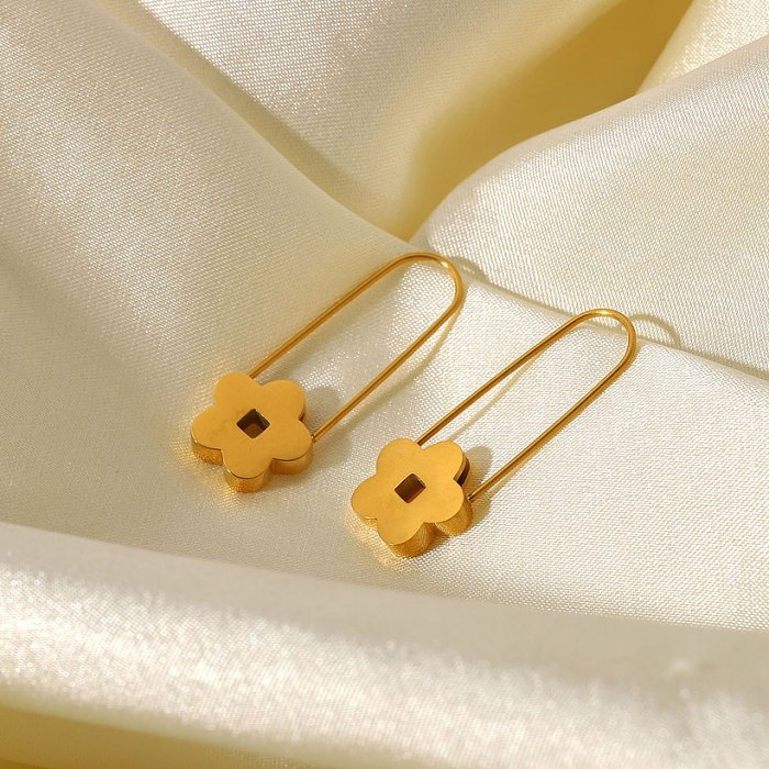 INS Internet Celebrity 18K Gold Earrings Stainless Steel Little Flower Clip Modeling Stud Earrings Female Titanium Steel Earrings Jewelry