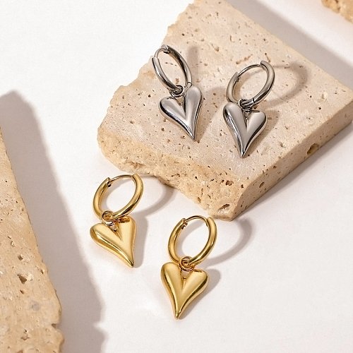 Brincos de pingente em forma de coração de aço inoxidável simples jóias