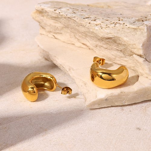 Fashion New 18K Gold CShaped Twisted Cashew Stainless Steel Earrings