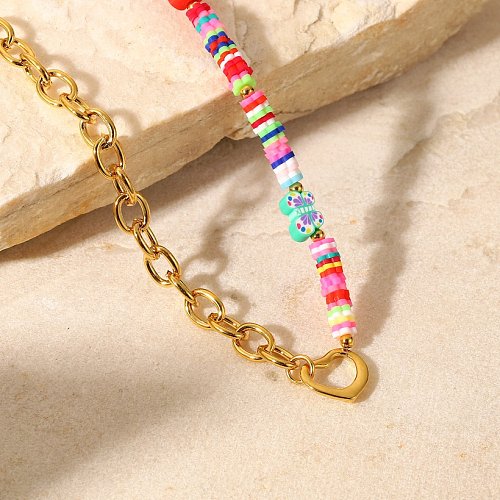 new Style Hollow Heart Pendant 18K Gold plated Stainless Steel Color Ceramic Stitching Cross Chain Necklace