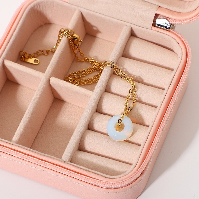 vente en gros bijoux opale ronde pendentif en acier inoxydable collier bijoux