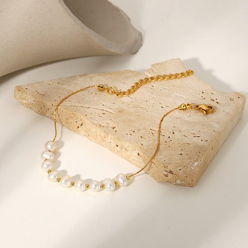 Simple Geometric Pearl Stainless Steel Jewelry Gold Chain Bracelet