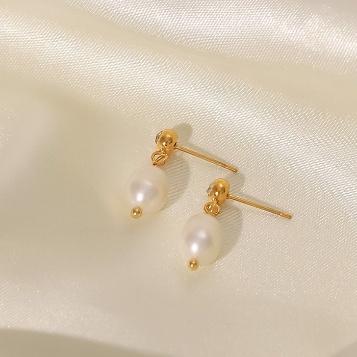Elegant Geometric Stainless Steel Drop Earrings Gold Plated Pearl Stainless Steel Earrings