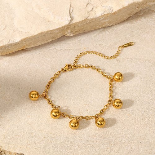 Pendentif boule dorée de style rétro Bracelet en acier inoxydable plaqué or 18 carats