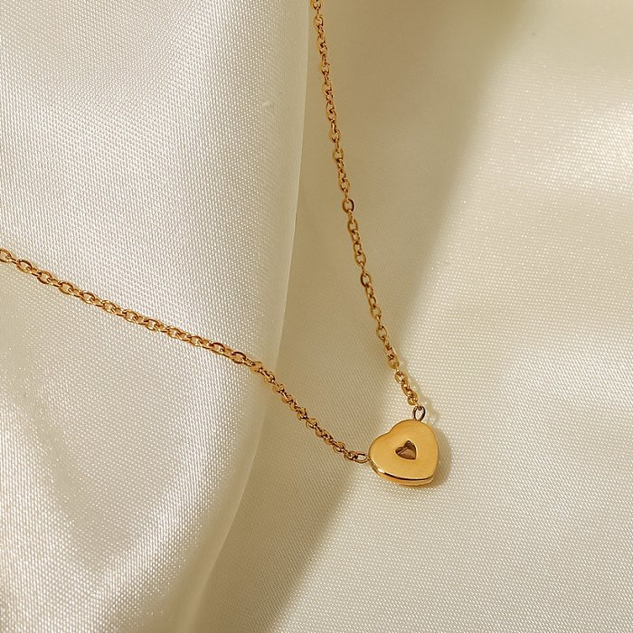 Romantic Heart Shape Stainless Steel Necklace Gold Plated Rhinestones Stainless Steel Necklaces