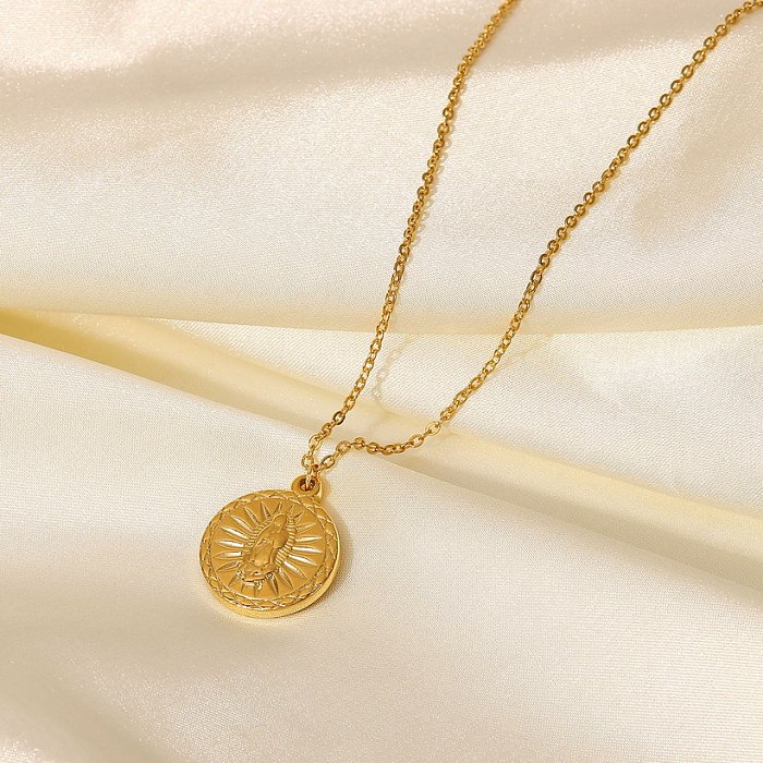 New Style stainless steel 18K Gold plated Angel Relief round Pendant Necklace