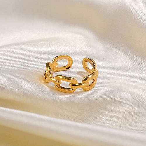 Europeu e americano novo anel aberto de corrente de fivela quadrada de joias de aço inoxidável banhado a ouro 18 k