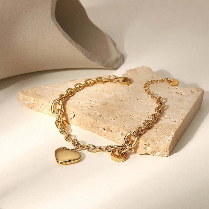 Nova corrente de ouro 14K redonda marca h em forma de coração pingente pulseira de aço inoxidável joias
