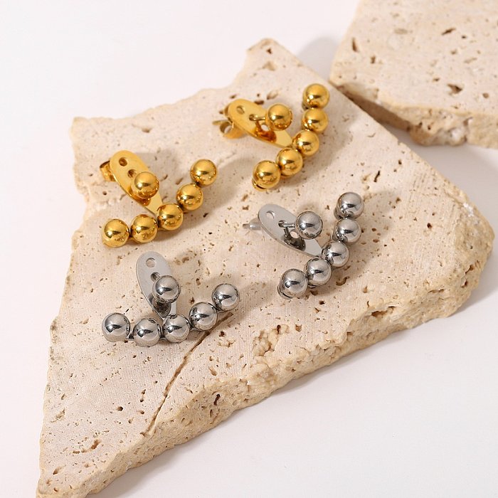 simple creative fanshaped gold bead silver bead earrings 18K goldplated stainless steel earrings