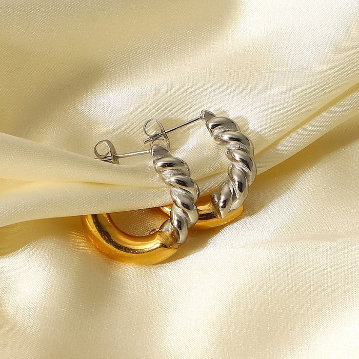 18K gold stainless steel twist stitching smooth Cshaped earrings women