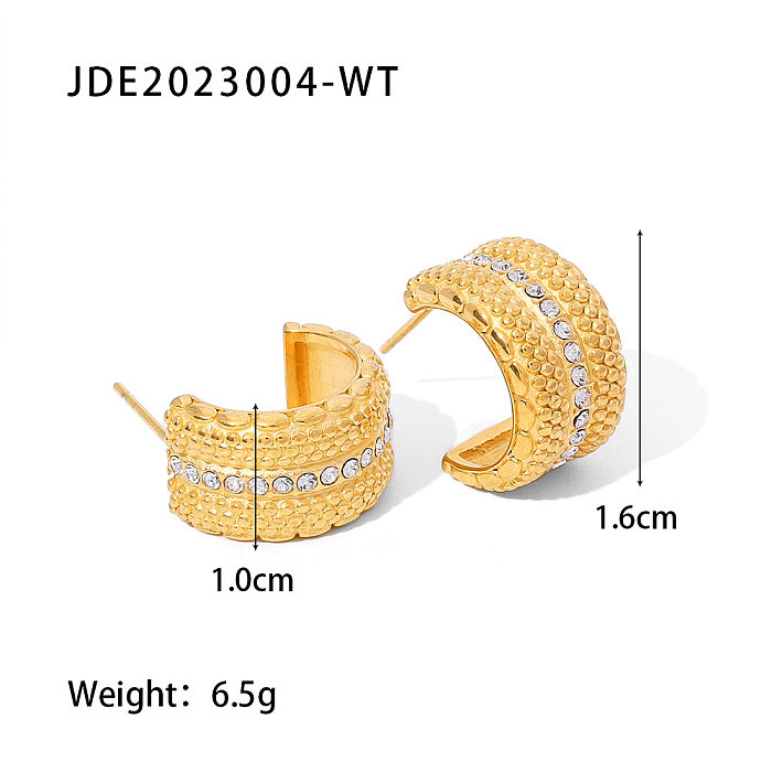 Luxurious Geometric Stainless Steel Ear Studs Gold Plated Zircon Stainless Steel Earrings