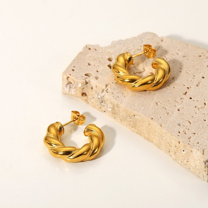 Brincos femininos em forma de C de aço inoxidável banhado a ouro 18K fashion