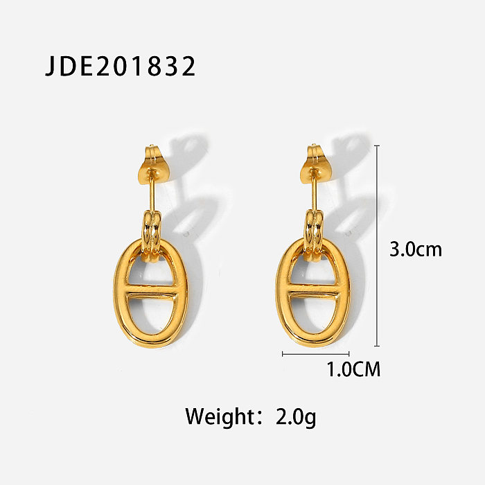New Style 18K Gold Plated Stainless Steel Hollow Circle Pendant Earrings