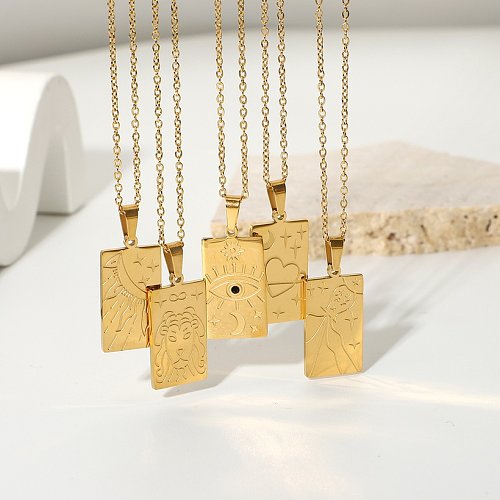 Fashion Stainless Steel Gold Embossed Star Eye Pendant Necklace