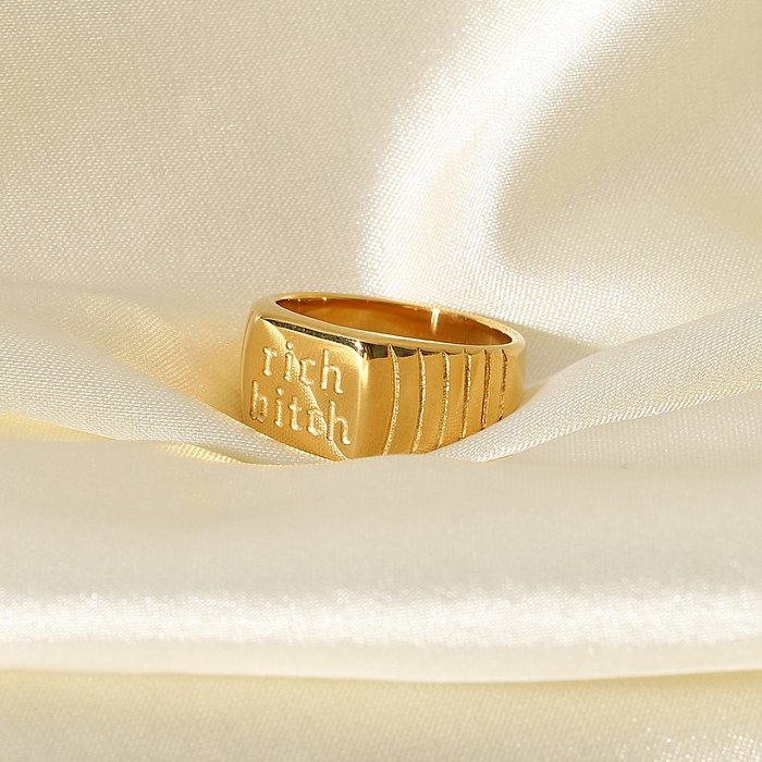 fashion retro letter square brand 18K goldplated stainless steel ring