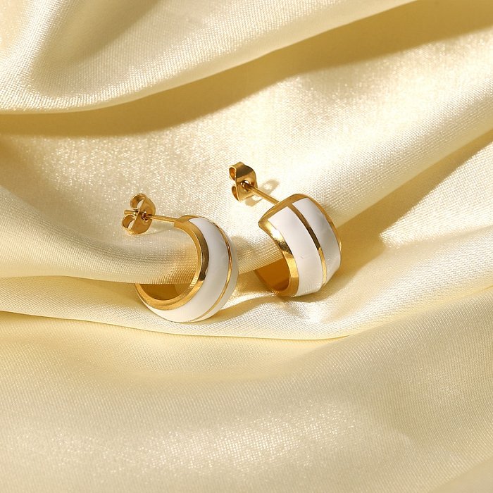 new fashion 14K gold stainless steel double layer white oil drop mini earrings