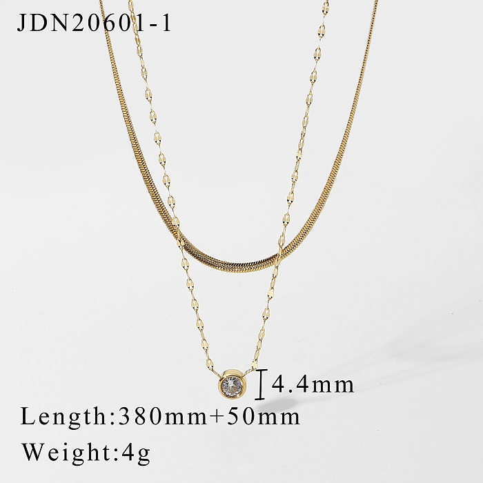 14K Stacked Snake Chain Stainless Steel Rhinestone Double Necklace Wholesale jewelry